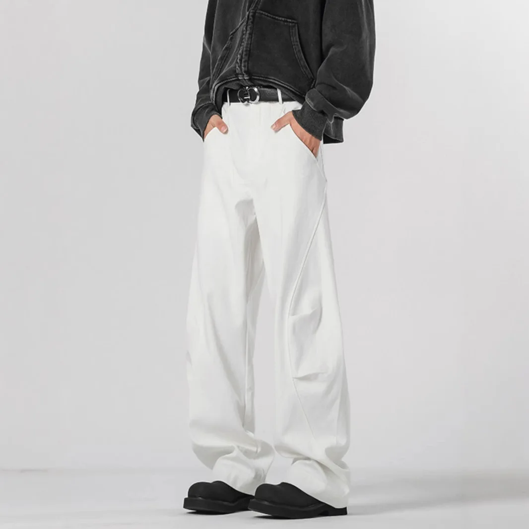 New Men White Straight Pants Wide Leg Track Pants Baggy Pants Long Trousers Men's Sweatpants Casual Thermal Velvet Trousers view 6