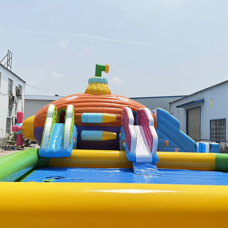 &Outdoor Inflatable PVC Game Mobile Land Water Park Playground Trampoline Combo Slide with Pool