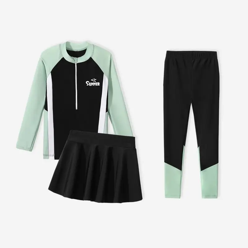 

3 Pieces Summer Children's Swimwear Sets Fashion Long Sleeve Top+Pants+Skirt Swimming Suits
