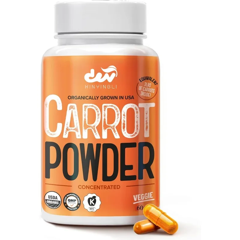 

Organic carrot powder capsules, antioxidants, beta carotene, vitamin A, carotenoids, eye support, vegan, kosher