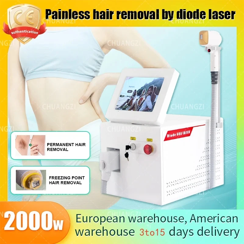 

2000W Diode Laser 755 808 1064nm Wavelengths Hair Removal Machine Cooling Head Painless Laser Epilator Face Body Hair Removal CE