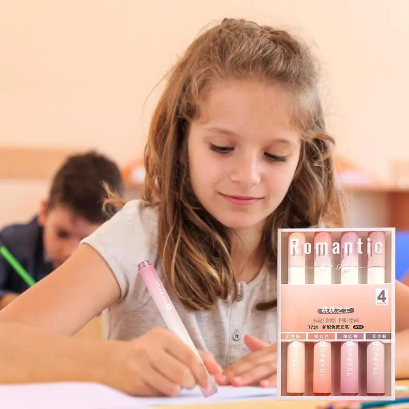 모란디 하이라이터 마커 펜, 귀여운 학교 용품, 사무실 공부용 미적인 문구, 4 개