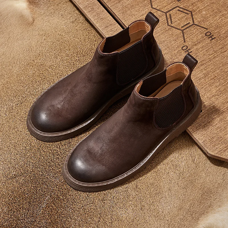 

Autumn Winter Men's Chelsea Boots Fashion Casual Boots Genuine Leather Fleece Boots