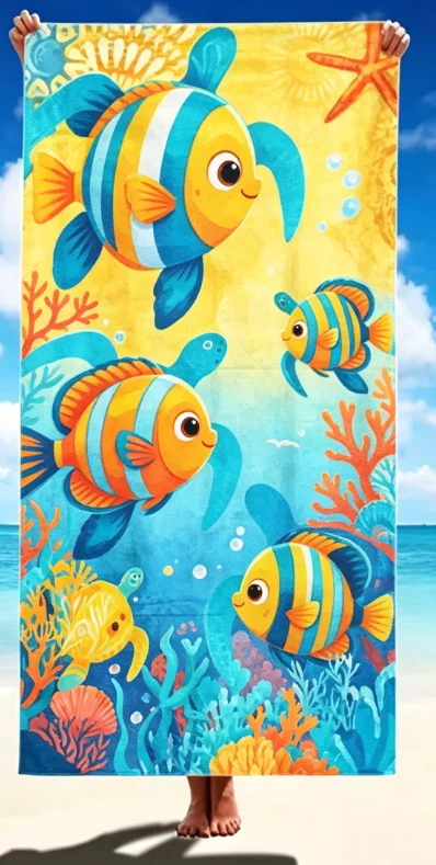 Marine Life Beach Towel, Microfiber Sandproof Quick Dry Sea Turtle Print Bath Towel for Summer Beach