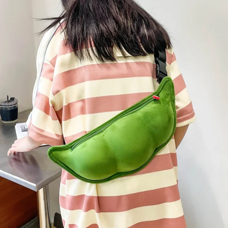 2024 Personality Creative Edamame Shape Ladies Messenger Bag Plush Pea Shoulder Bag Fun and Funny Chest Bag Bolsa De Mensajero