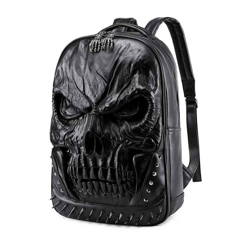 Fashion Relievo Skull Men Trend Leather Teenagers Travel Backpack School For Boys Large Capacity Male Laptop Bag