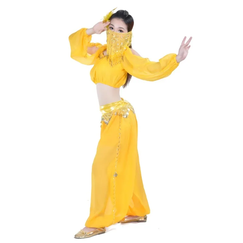 Belly Dance Set Lantern Long Sleeve Circular Lantern Pants Practice Festival Activity Indian Dance Watch Performance Costume Set