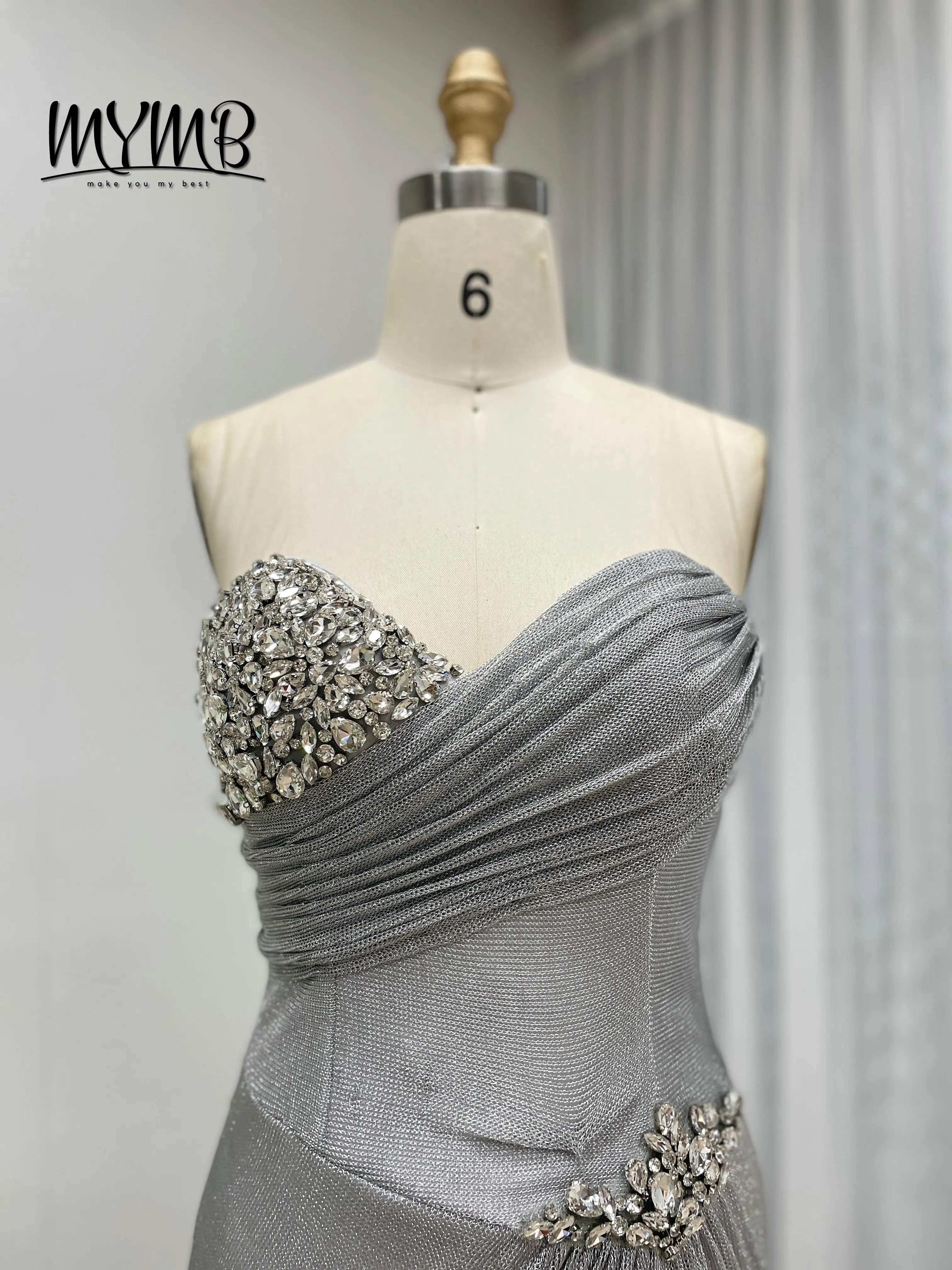 فستان سهرة حورية البحر مثير بفتحة عالية بدون حمالات من MYMB مزين بالكريستال المبهر المطرز بالكريستال لحفلات العودة للوطن MB40402B #3
