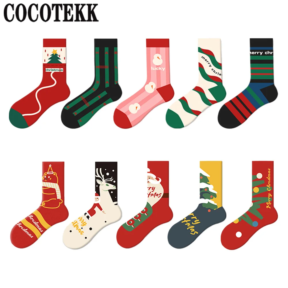 

New Fashion Santa Claus Snowman Casual Women Combed Cotton Socks Elk Tide Tree Funny Couple Men Socks Winter Warm Christmas Gift