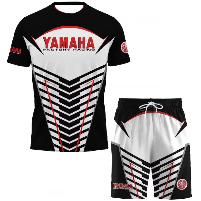 

Summer Hot Selling Yamaha Black and White Striped Short Sleeved Shorts Set for Men and Women Casual Motocross Riding Sports Set