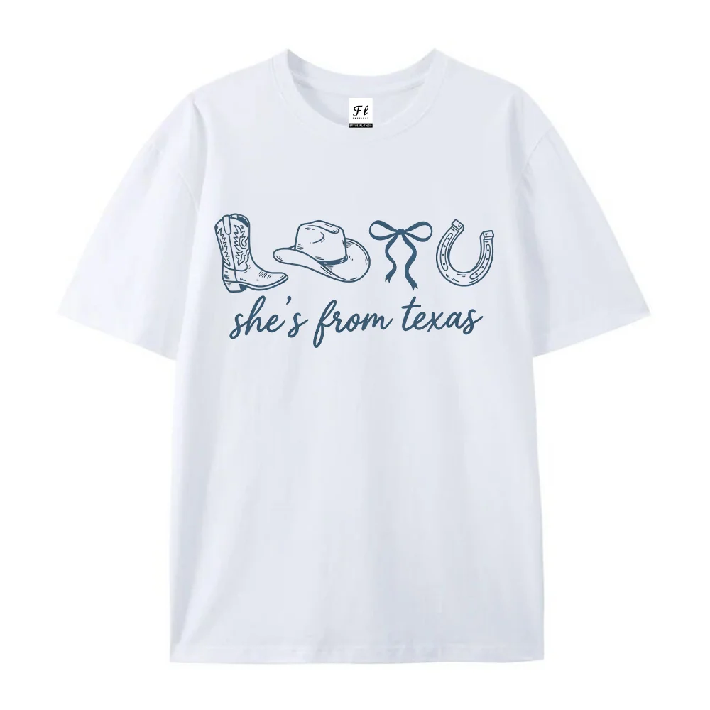 Women Texas Cowgirl Graphic Print Short Sleeve T Shirt Crew Neck Casual Western Style Summer Top Cowboy Boots Hat  Clothing ﻿