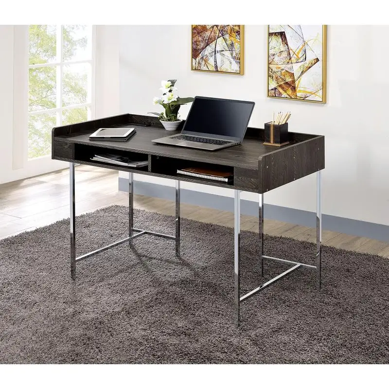 مكتب كمبيوتر USB معاصر مع مساحة تخزين للأدراج - هيكل من الخشب والفولاذ للمكتب المنزلي #4