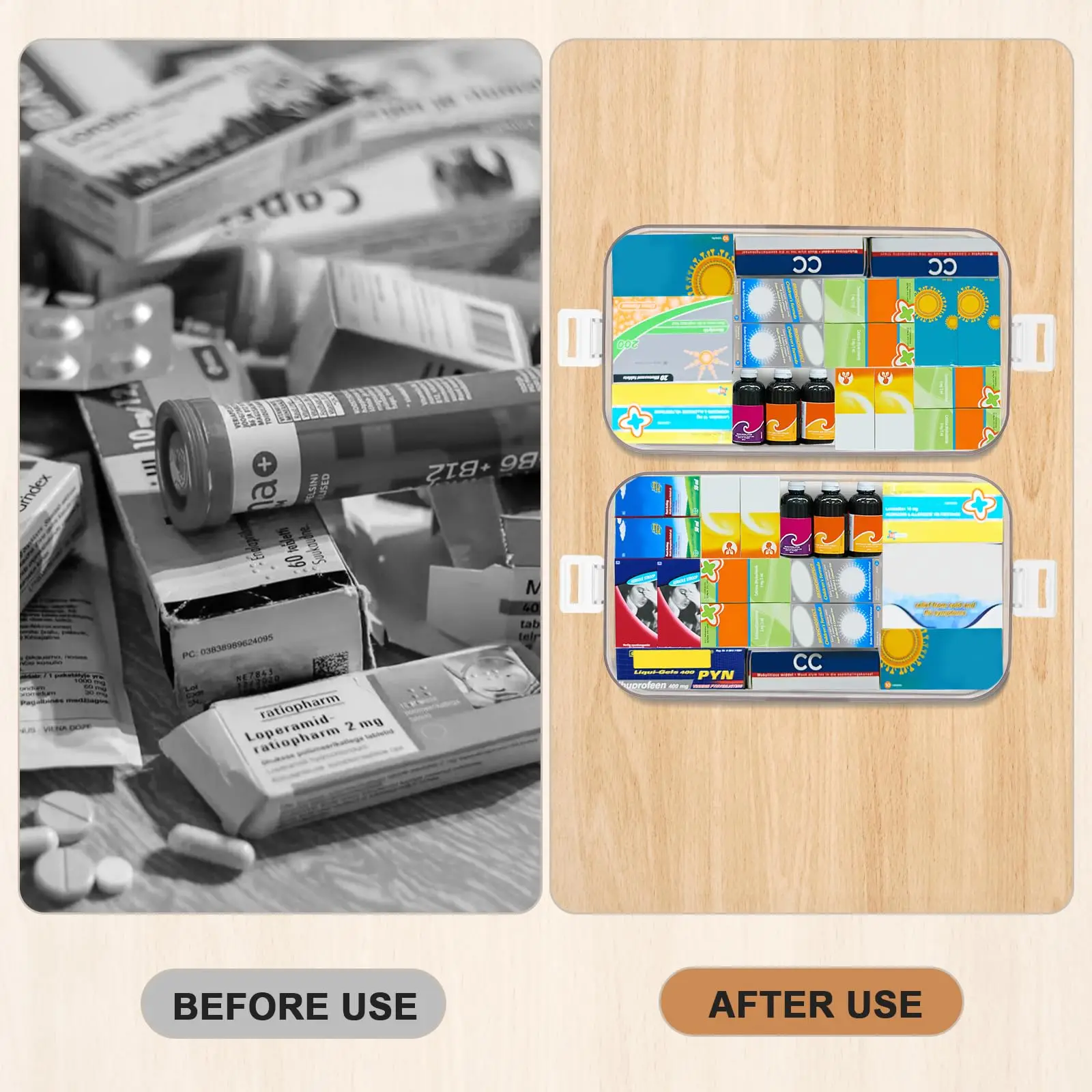 صندوق تخزين الأدوية، صندوق أدوية محمول مكون من 3 طبقات للإسعافات الأولية مع غطاء ومقبض، صندوق تخزين الأدوية متعدد الشبكات #6