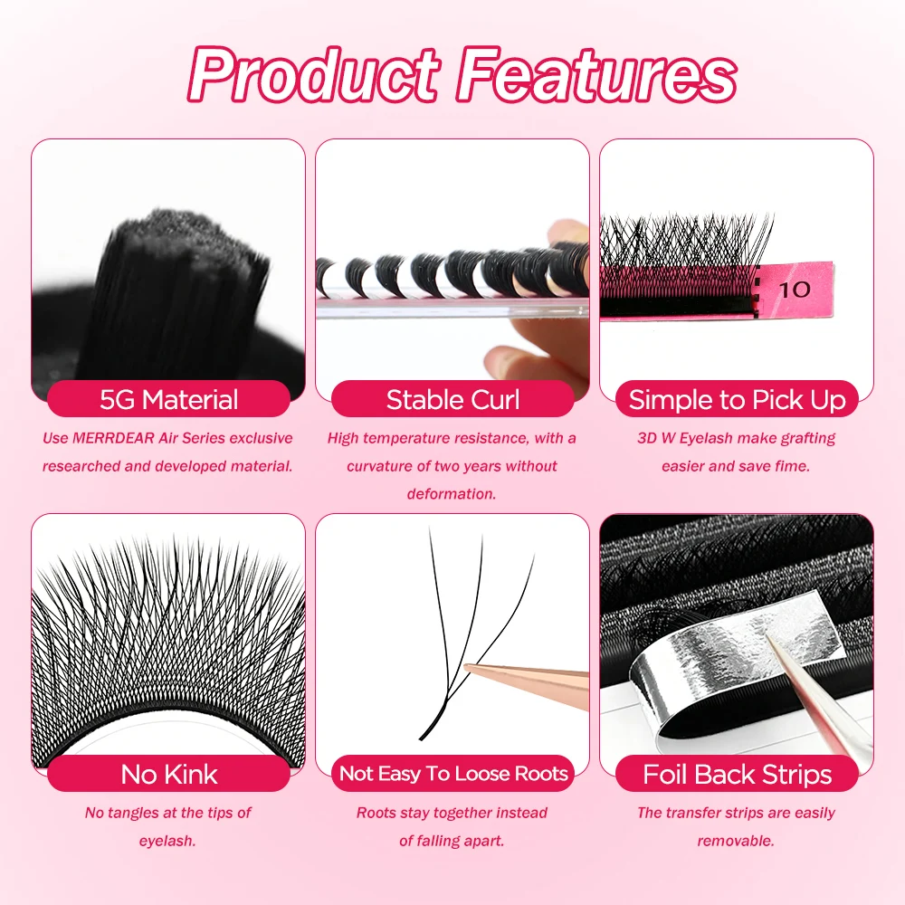 Merrdear W-Shape Eyelash Extension 3D W Premade Volume Lashes Fan Speed Eyelash Natural Soft Light Dense for Beauty Makeup