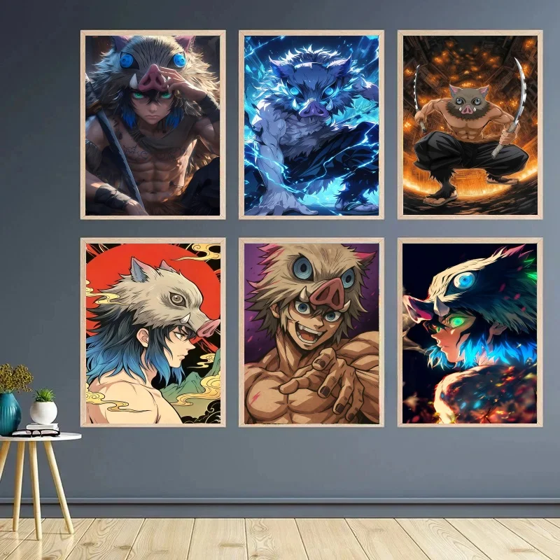 Demon Slayer Inosuke Hashibira Leinwand-Wandkunst, Anime-Poster, Druck für Schlafzimmer, Gaming-Raum, Wohnzimmer, Heimdekoration, Geschenk