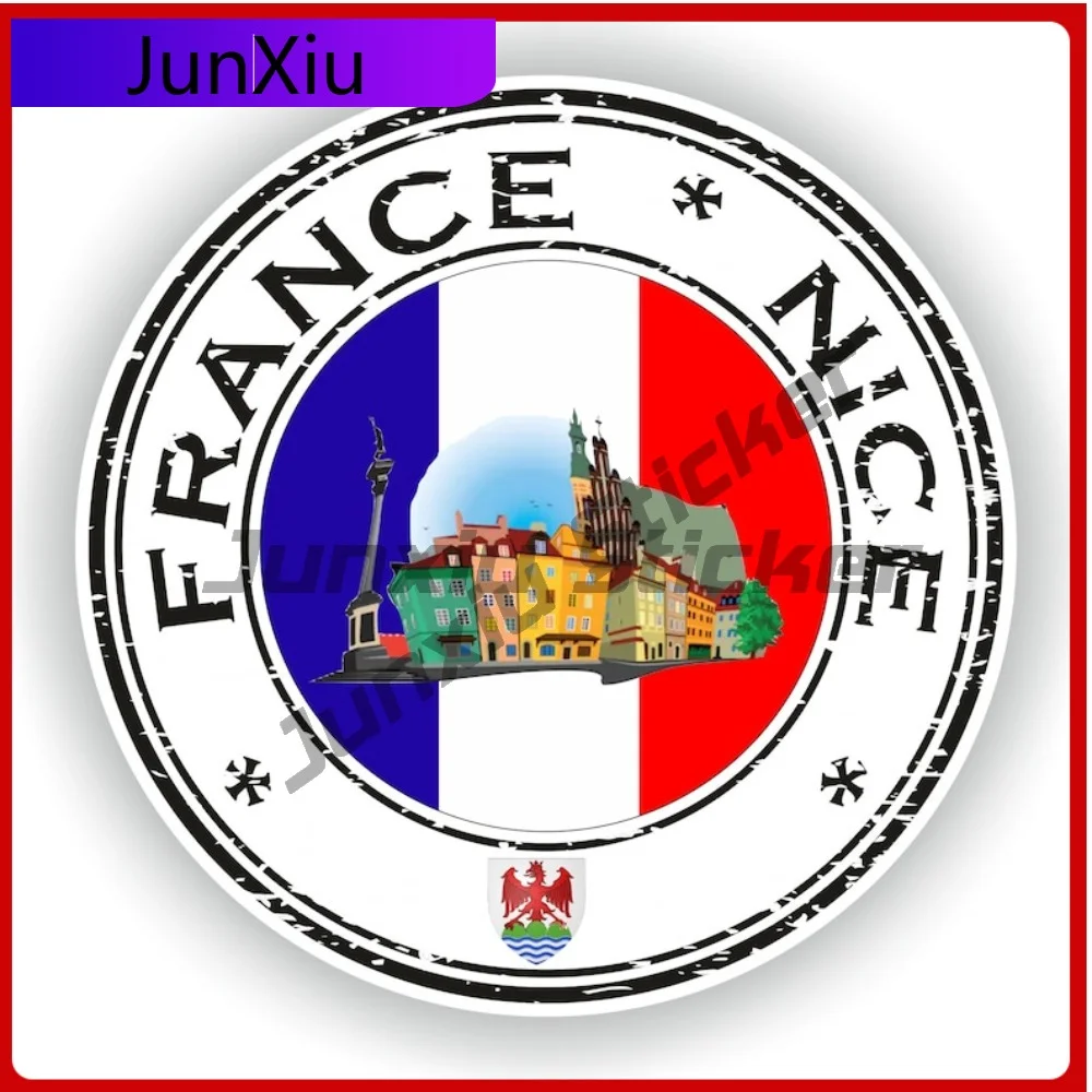 France Nice Seal Sticker Round Flag Unique Vinyl Decal Waterproof Exterior Decor for Car Laptop Trolley Case Motorcycle