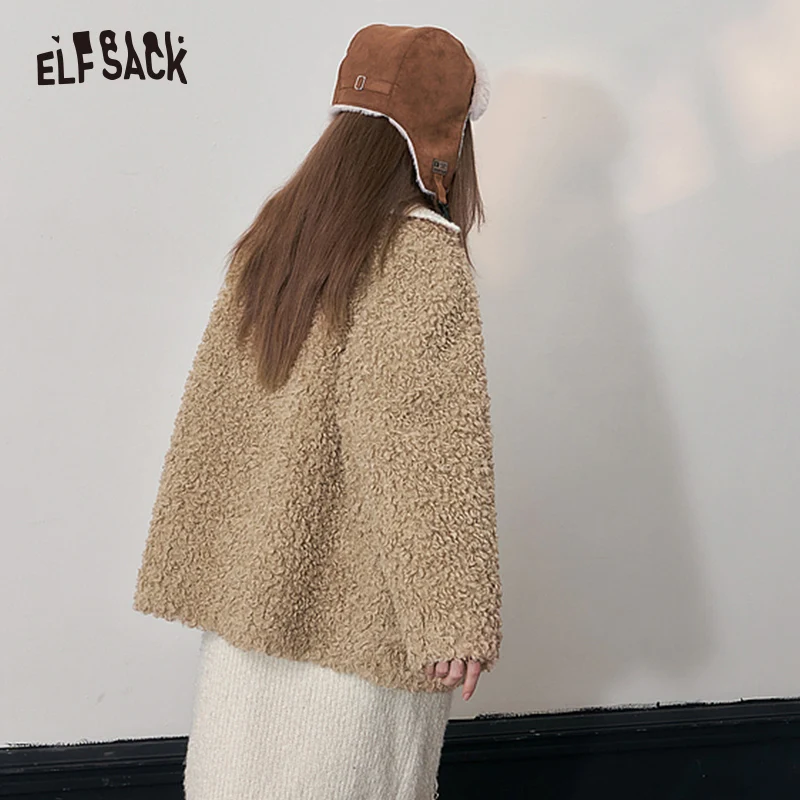 ELFSACK Korean Fashion Fleece Cotton Coats Women 2023 Winter Designer Clothes