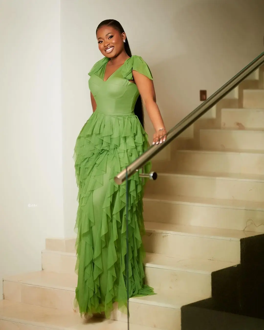 Black Women Formal Gowns Elegant Aso Ebi Style Ruffled Chiffon Wedding Guest Dress Plus Size African Green Long Evening Dresses