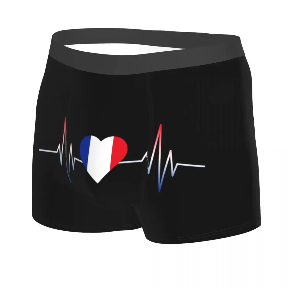 Custom France Heartbeat French Flag Underwear Men Breathable Boxer Briefs Shorts Panties Soft Underpants For Male