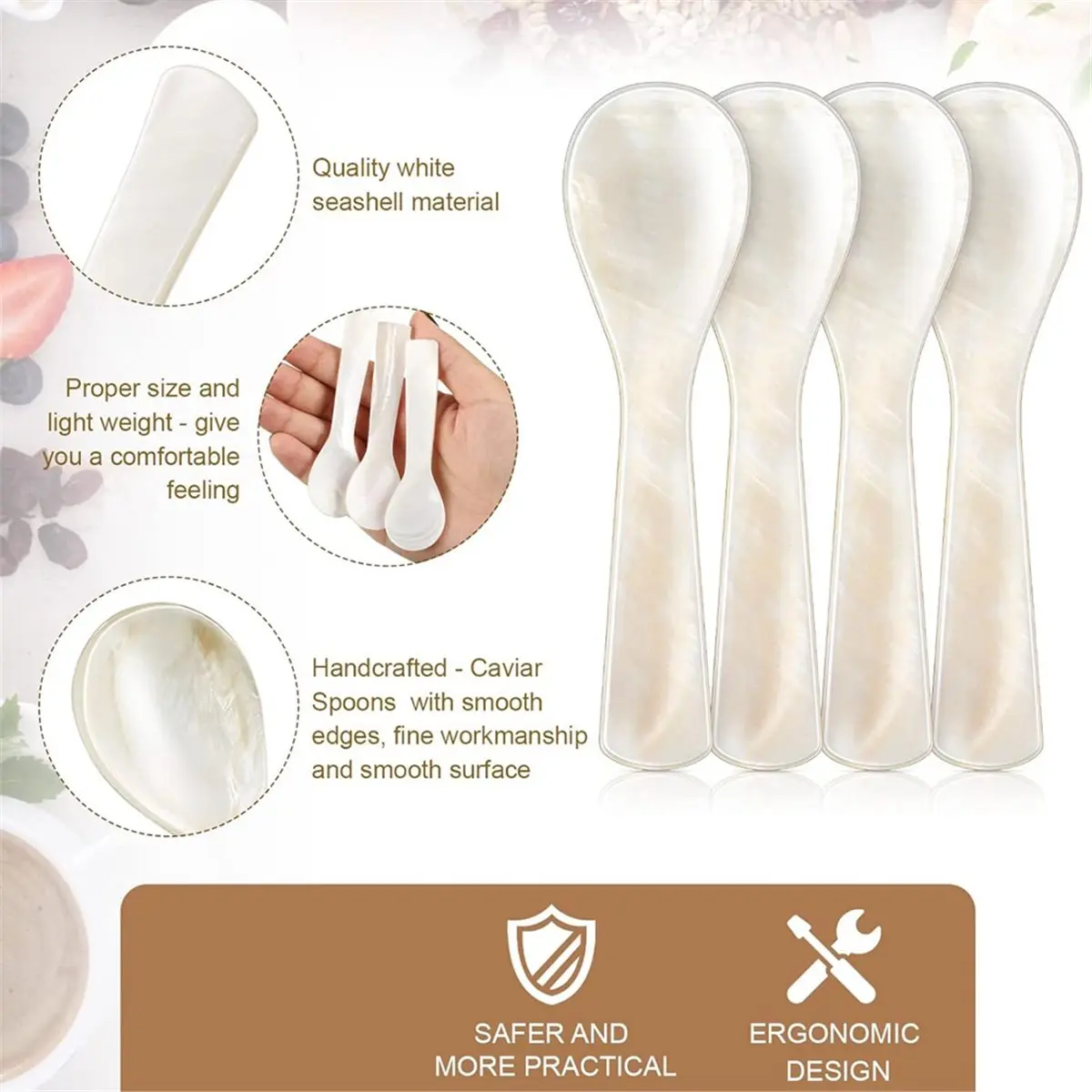 

Y69A 24pcs Caviar Spoons Mother of Pearl Mop Spoons with Hand Craft for Caviar, Egg, Ice Cream, Salt, Coffee Serving
