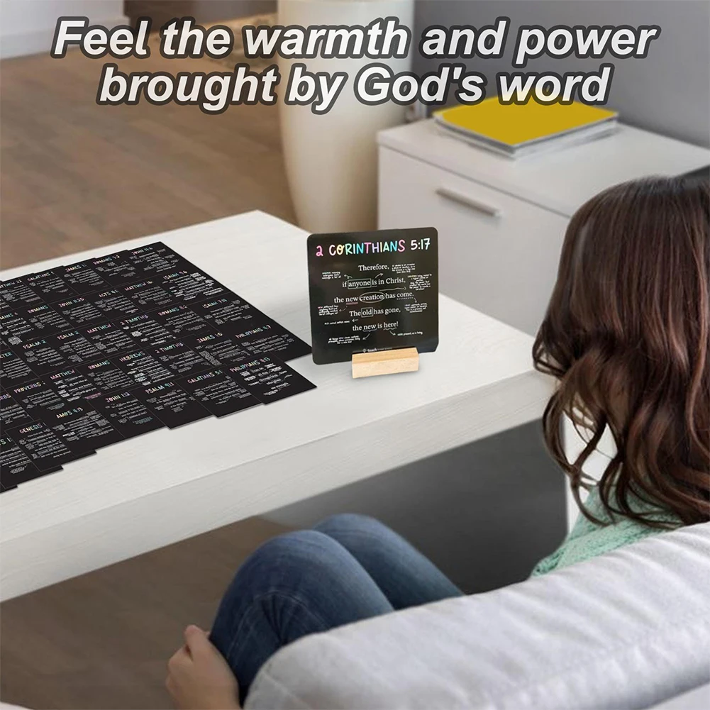 

52 шт. карты Писания вдохновляющие открытки с деревянной подставкой карта позитивности Священного Писания декоративные мотивационные для мужчин и женщин