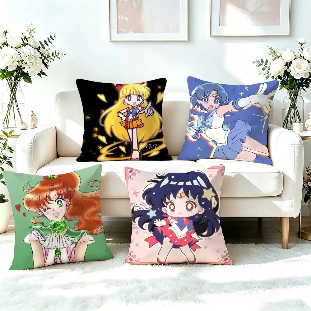 Cute girls S-Sailors M-Moon-es  Pillow Case Square Double-Sided Sofa Cushion Cover Bedroom Bedside Pillow