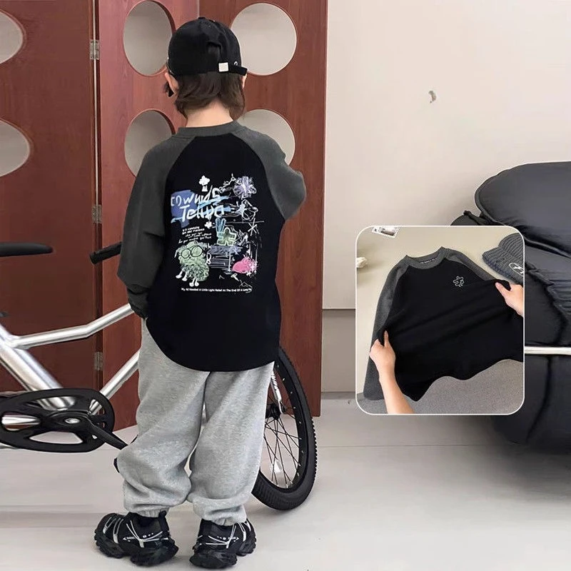 ملابس كورية بطبقة أساسية مبطنة بالصوف للأطفال 2025 ملابس للأولاد قميص للأولاد ملابس أطفال علوية للأطفال في الهواء الطلق 7 14 8 تي شيرت #6