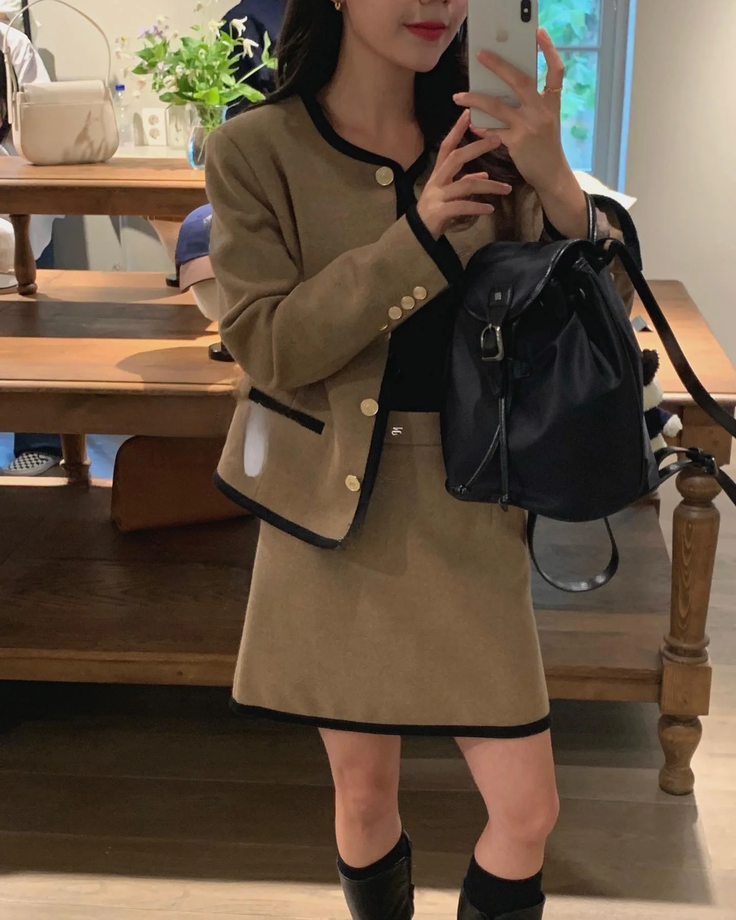 Conjunto de Chaqueta de Lana y falda a la Moda con Botones Dos en Colores Contrastantes, Estilo Pequeño y Frae, T...