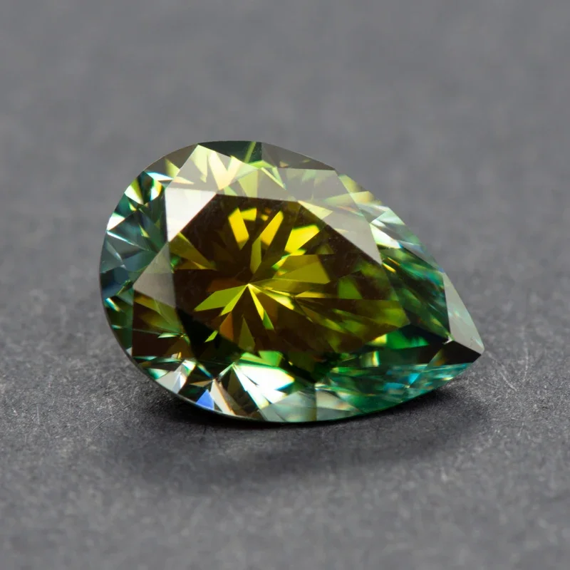 

Moissanite Pear Cut Yellow Green Primary Color Lab Grown Diamond Diy Charms Jewelry Making Material with GRA Certificate