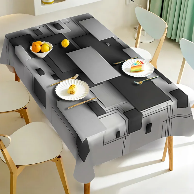 Modern Geometry Abstract Rectangle Waterproof Tablecloth Table Decor Farmhouse Kitchen Dining Table Cloth Holiday Party Decor