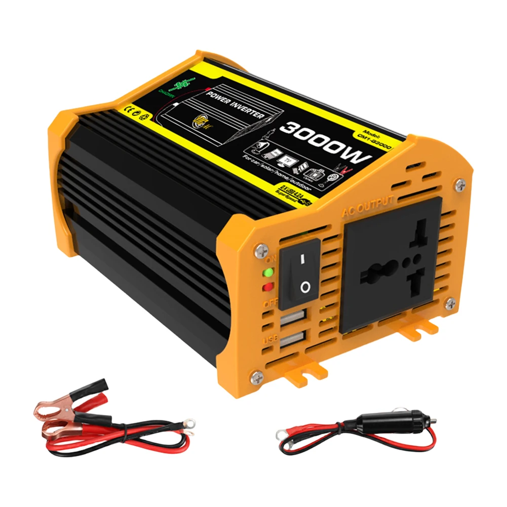 3000W Intelligent Power Inverter Modified Sine Wave Dual USB Car Voltage Transformer Portable Power Inverter for Tablet RV
