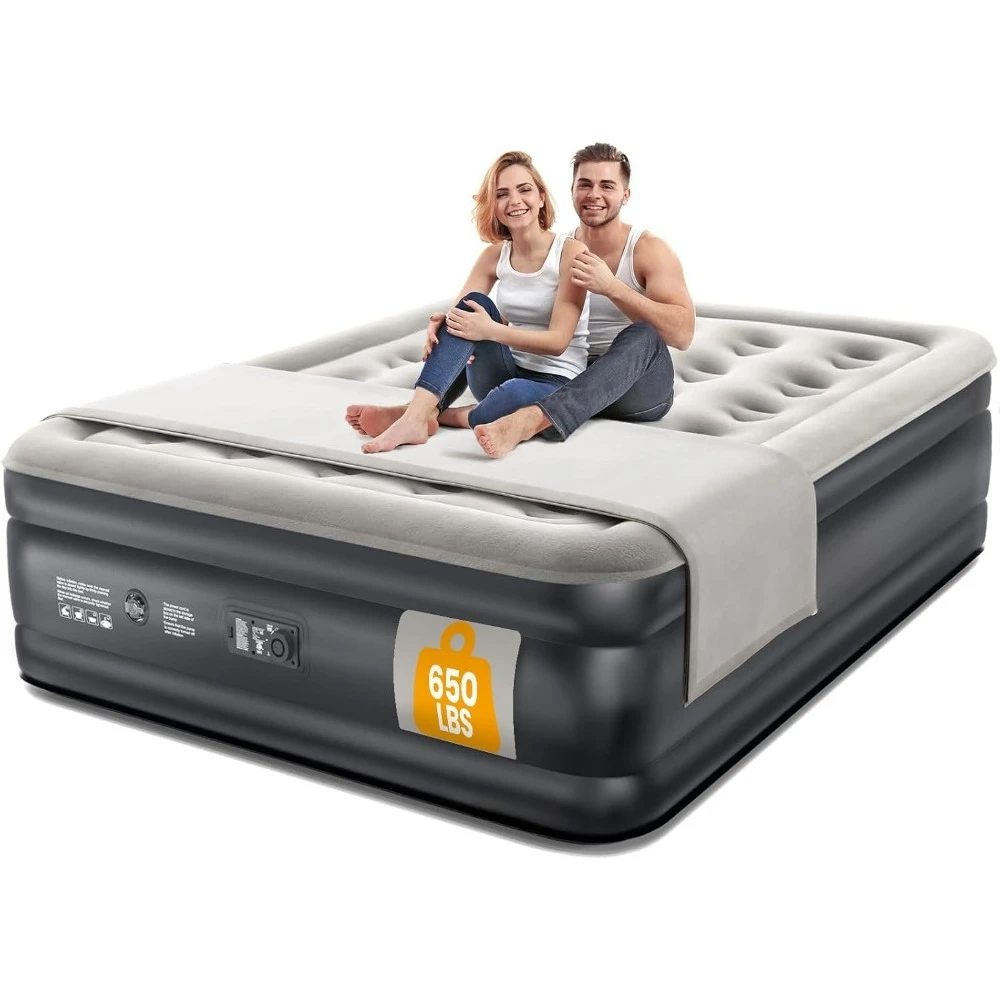 

Queen Air Mattress with Built in Pump, Inflatable Blow Up Mattress 18 Raised Comfort,Upgraded Surface Portable Mattress