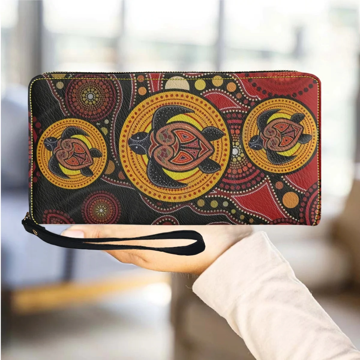 Women Wallets Aboriginal Australia Indigenous Turtles Design Luxury Leather Card Holder Travel Long Female Purse Coin Bag Cluth