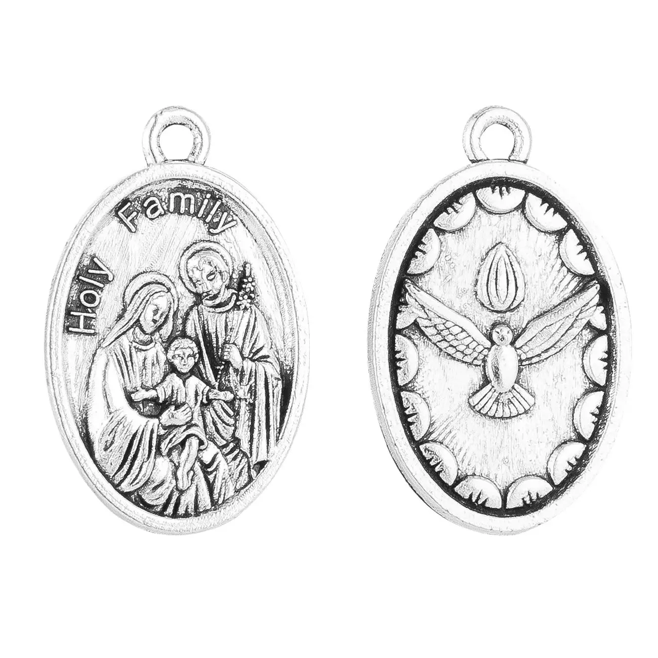 10 Uds. Medalla de la Sagrada Familia, colgantes antiguos de paloma y Paloma con forma ovalada para piezas de Rosario, accesorios de joyería religiosa
