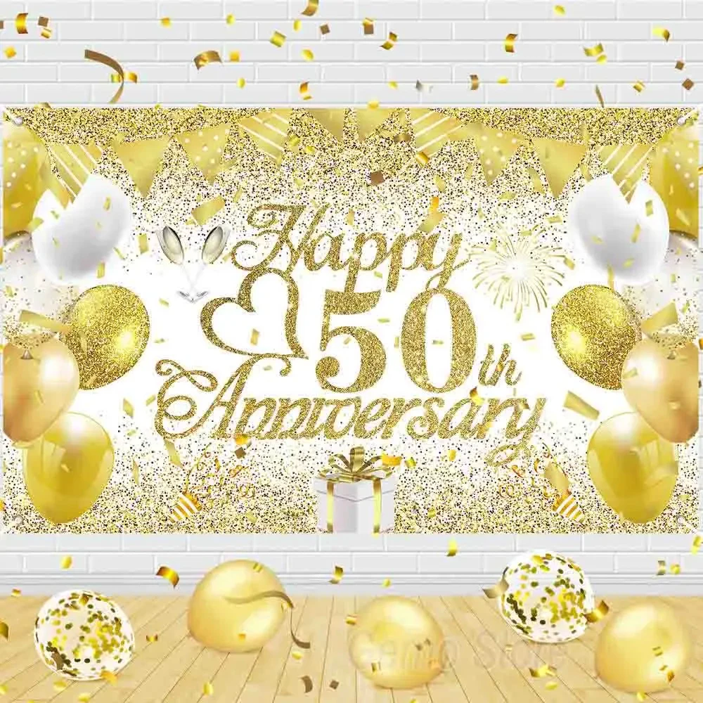 Happy 50th Anniversary Banner Cheers to 50 Years Party Decorations Anniversary Sign Banner for 50th Anniversary Birthday Party