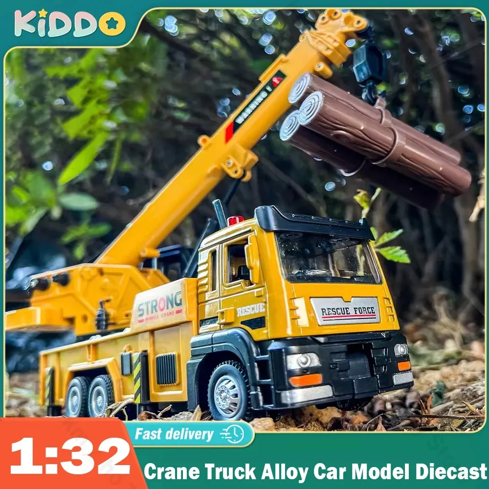 

1/32 Crane Truck Alloy Car Model Diecast Metal Toy Simulation Engineering Vehicles with Sound and Light Model for Children Gifts
