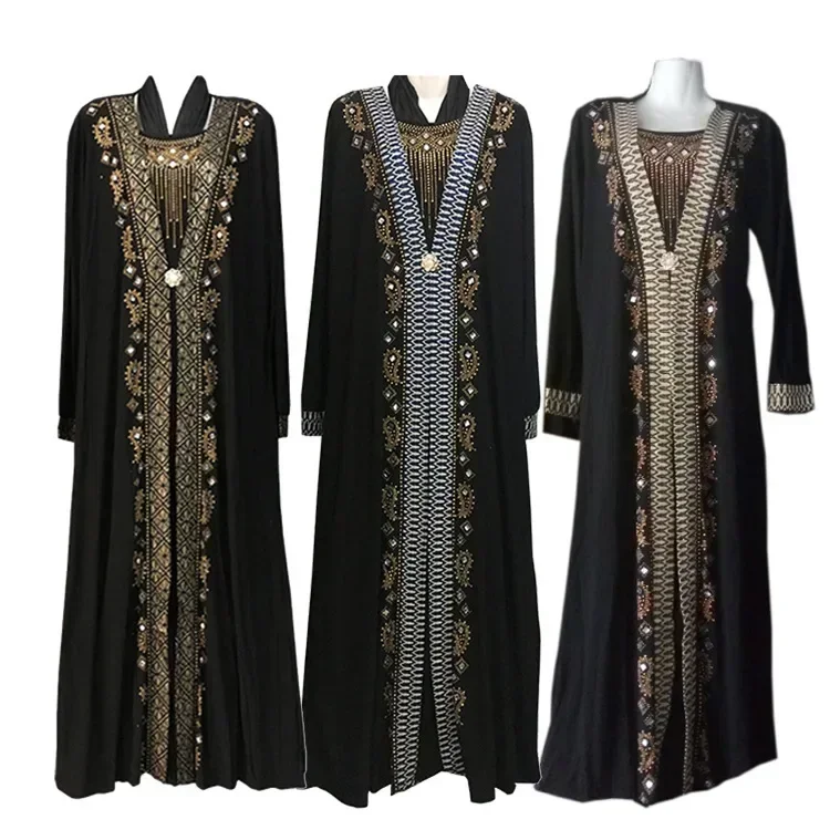 

Muslim Long Dress Beading Kaftan Robes Elegant Splice Dubai Arab Islam Abaya Women Dress African Women's Long Skirt