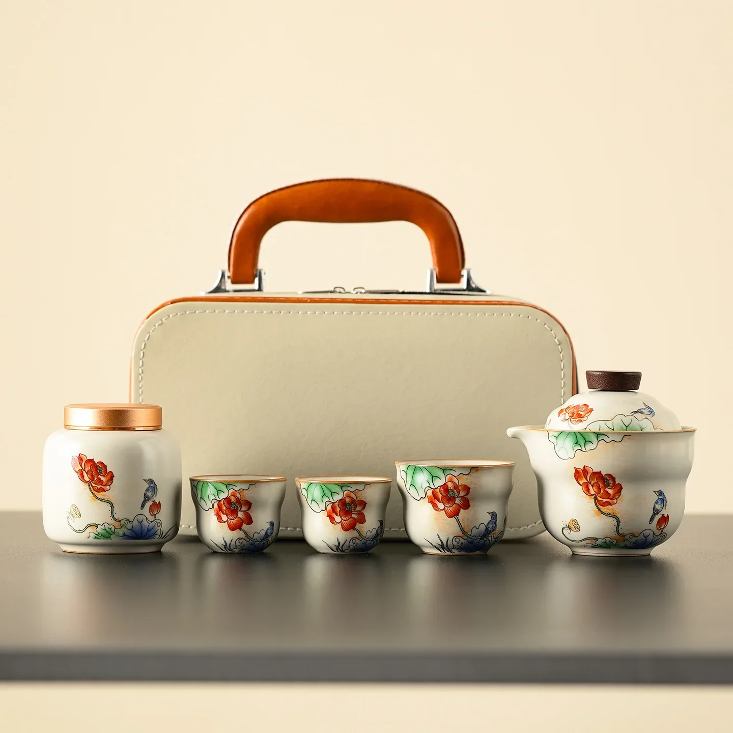 Gourd Travel Tea Set Outdoor Portable Fulu Quick Cup One Pot Three Cups Colorful Tea Ceremony Set Luxury Gift Accompanying Gift