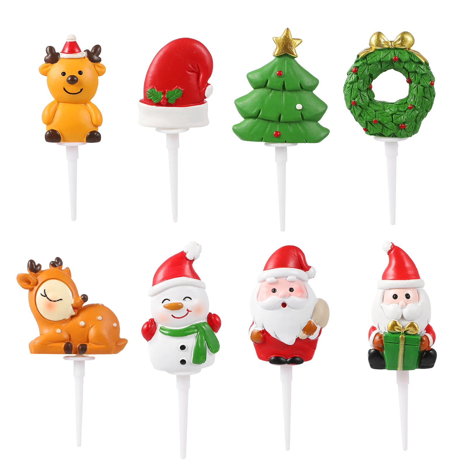 

8pcs Christmas Themed Cake Toppers Resin Festival Cake Inserts Cake Supplies Xmas Party Cake Toppers Festival Party Supplies