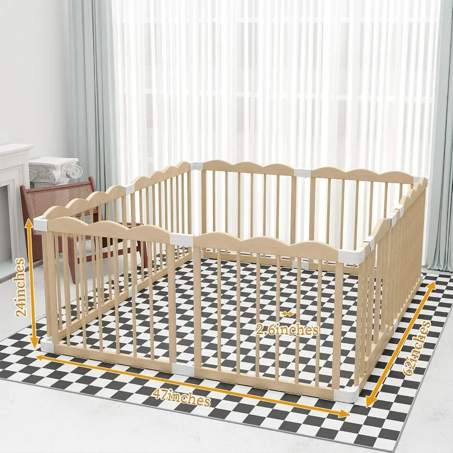 Grande box per bambini in legno regolabile per bambini piccoli e neonati Cortile da gioco portatile con cancello di bloccaggio per un'area di gioco interna sicura Ea