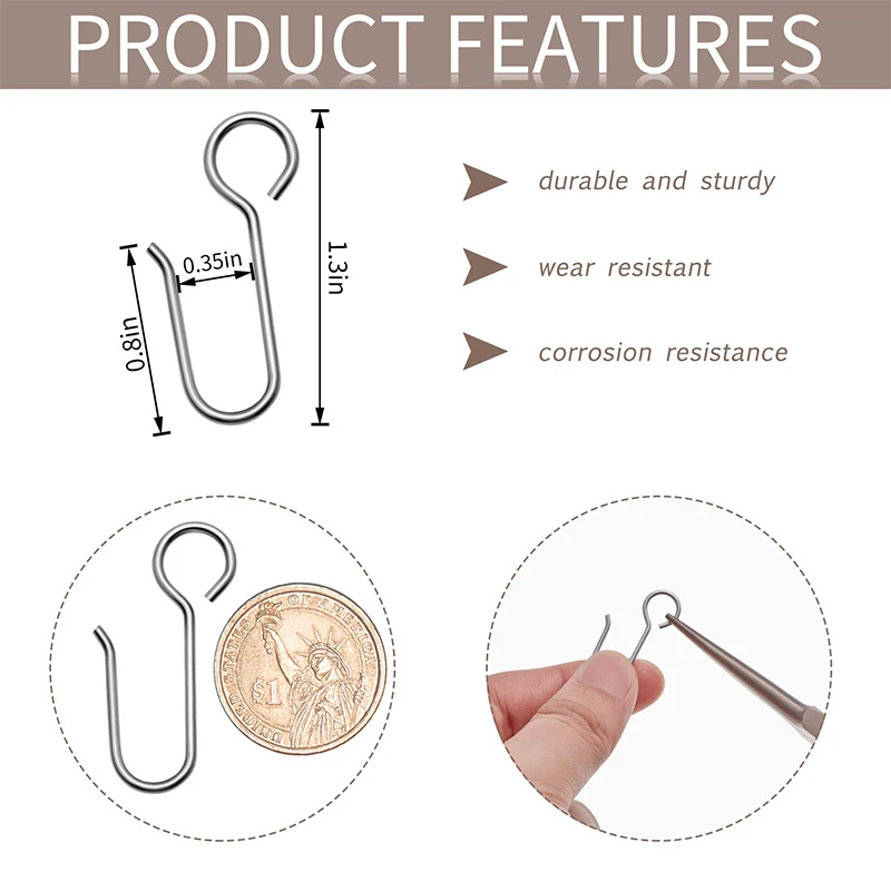 50pcs Metal Curtain Track Hooks S Shaped Stainless Ceiling Curtain Shower Curtain Decoration Hooks