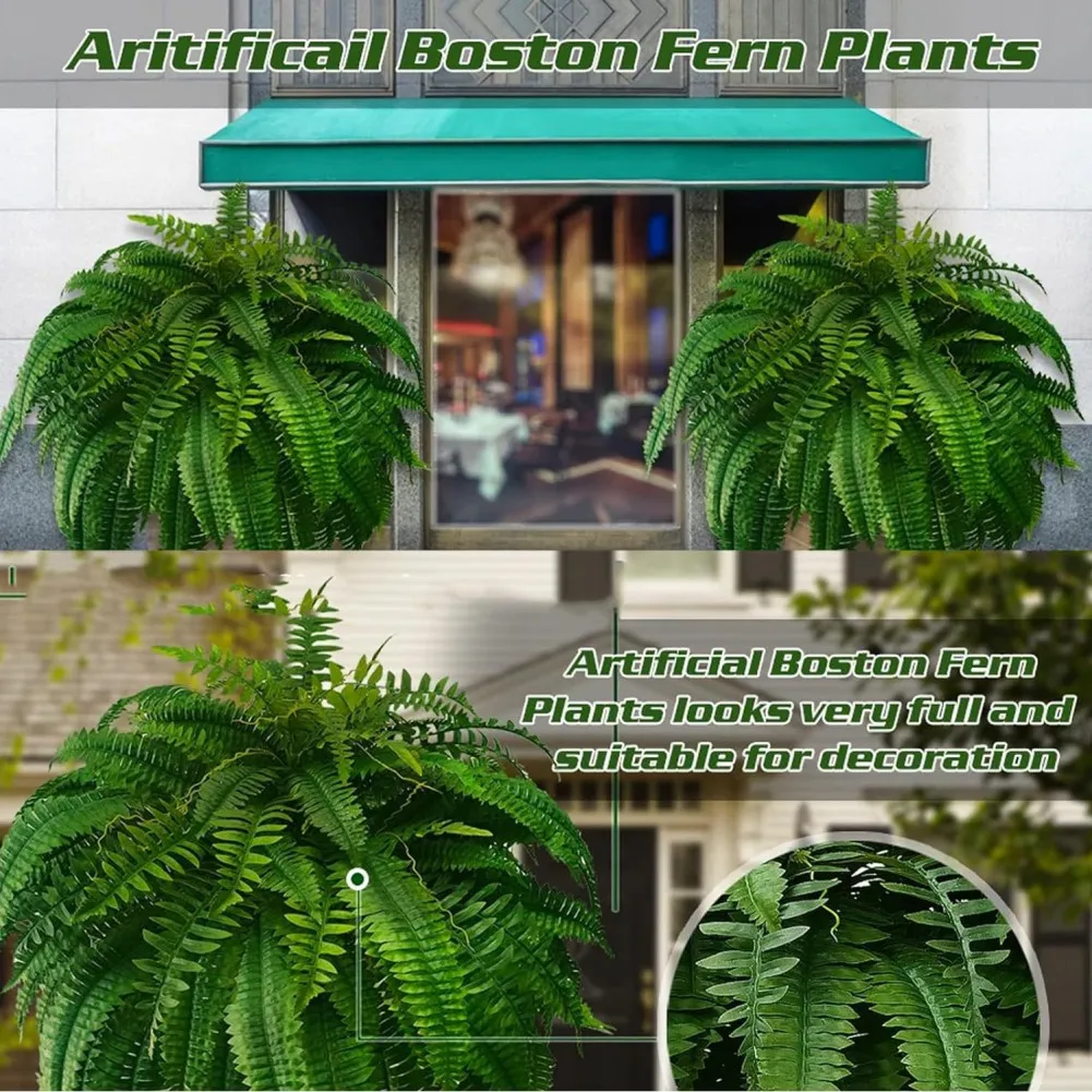 2PCS Artificial Fern Potted Plant  for Outdoors & Indoor Faux Boston Fake Fern Bush Plant in Pot for Patio Garden F