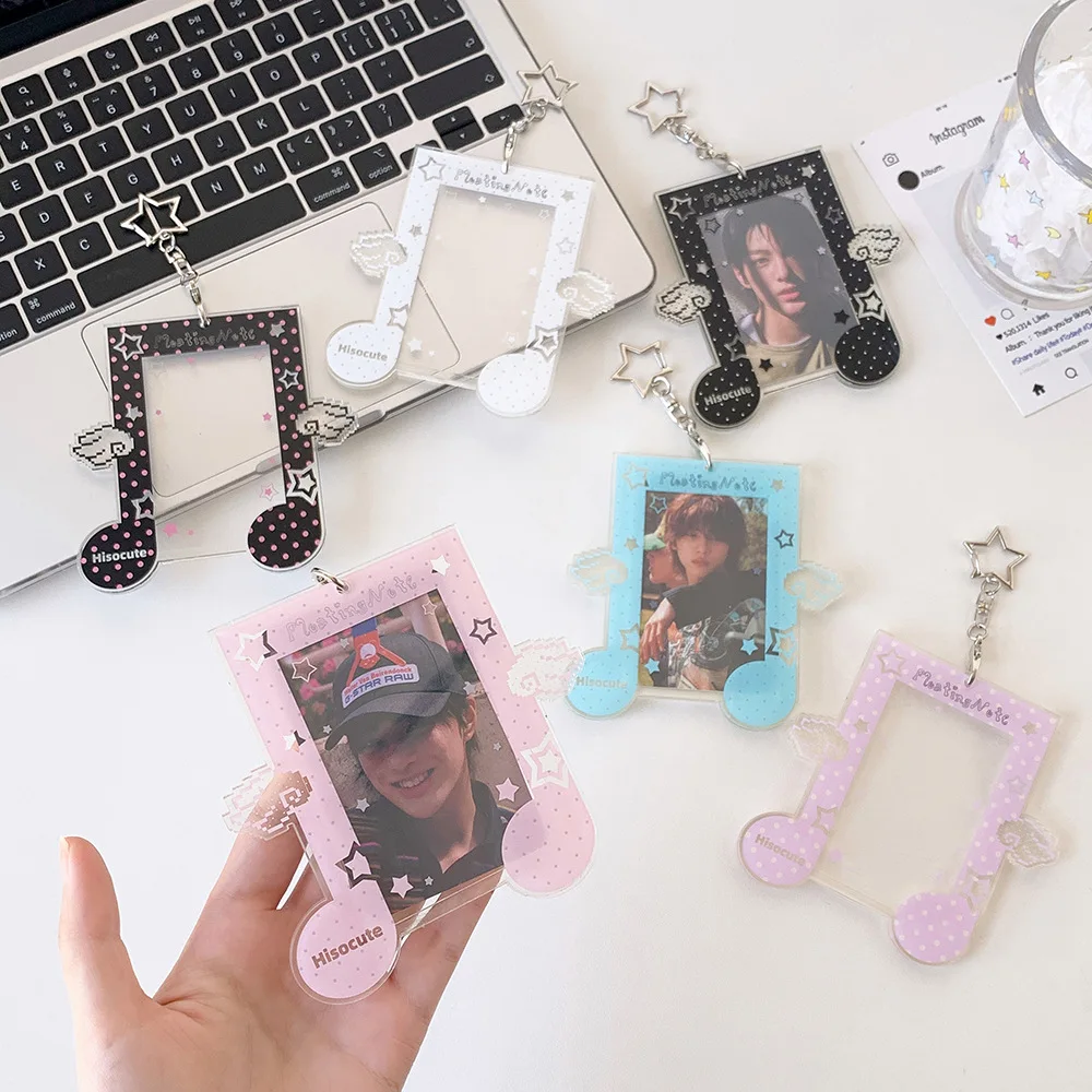 Portafotos Kpop con forma de nota musical de 3 pulgadas, estilo Kawaii, para tarjetas de ídolos, colgante para bolso.