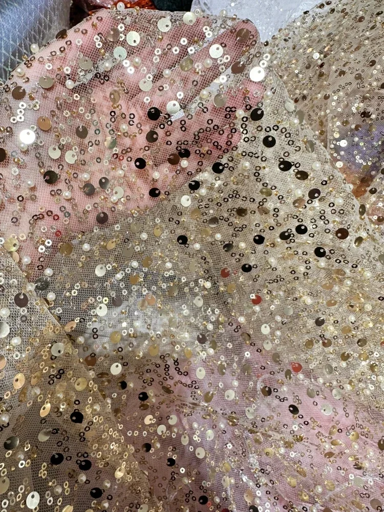 

Золотой, фиолетовый, красный, с вышивкой и блестками, ткань с бусинами для ногтей, шитье игрового платья, детская одежда, прозрачная сетчатая ткань