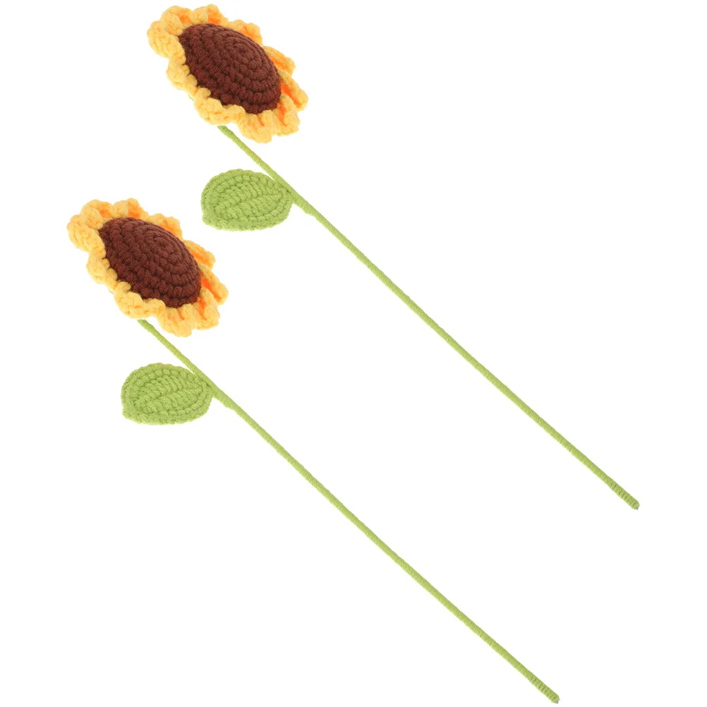 

2 Pcs Knitted Sunflower Artificial Flowers Decor Crochet Yarn Decoration Realistic Fake Props Faux Sunflowers Wreath Hand