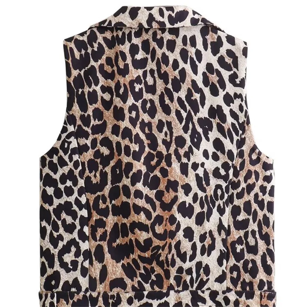 Gilet gilet casual tascabile monopetto con stampa leopardata delle nuove donne di moda 2024