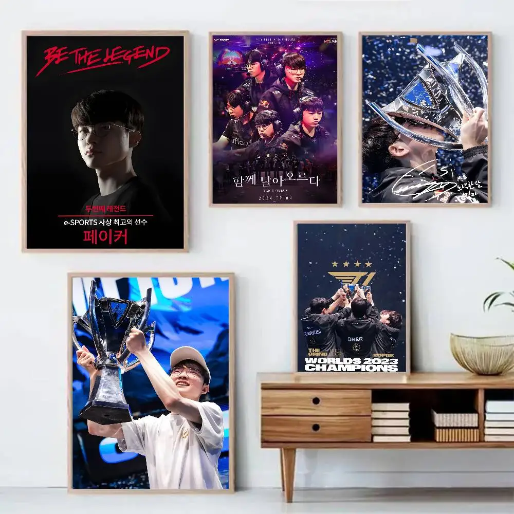 Team L-Lols LCK Faker Poster Self-adhesive Art Waterproof Sticker Coffee House Dorm Room Wall Decor