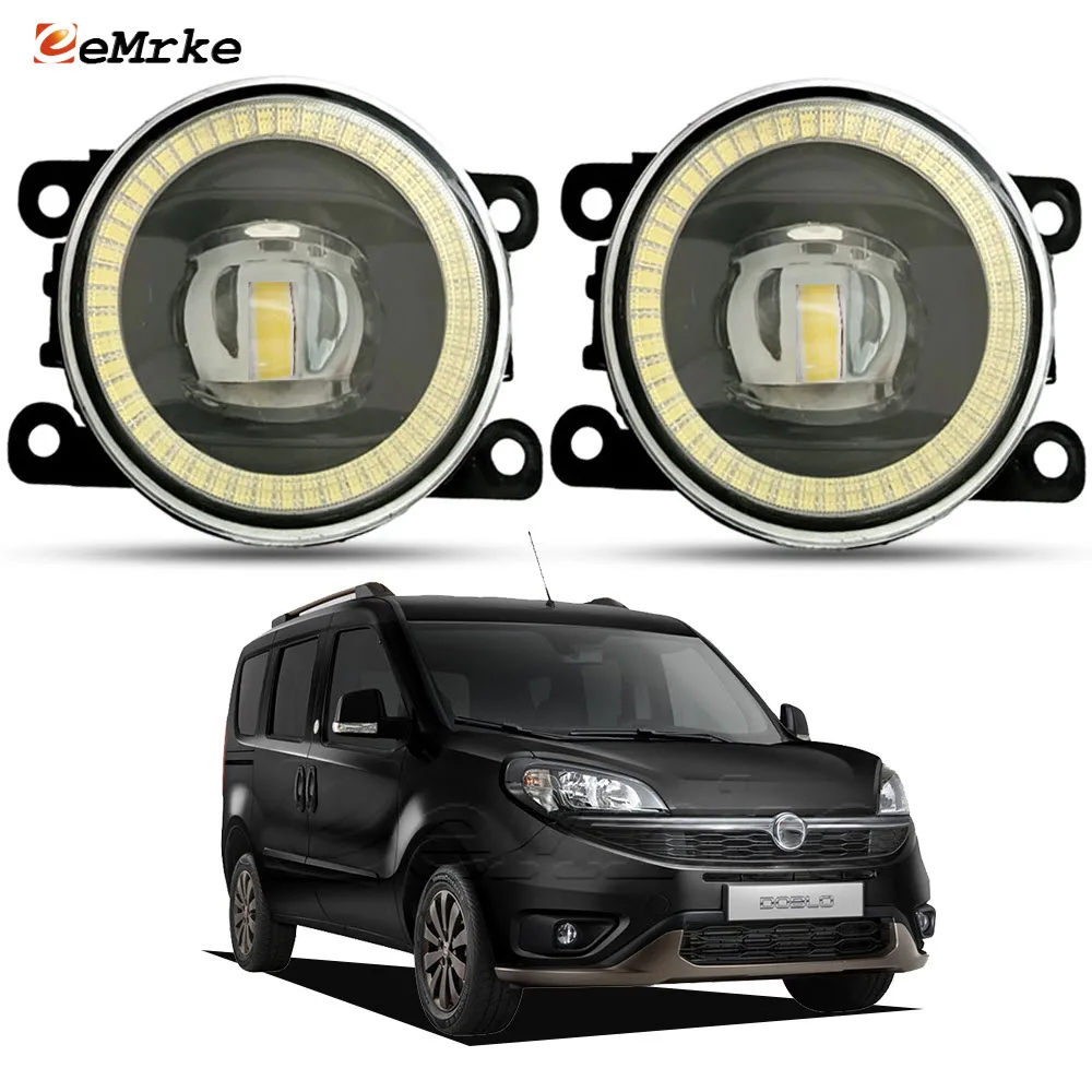 Upgrade Led Fog Lights For Fiat Doblo 152/263 Pratico Ram ProMaster City Type 636 2015-2021 Angel Eyes DRL Car PTF 30W with Lens