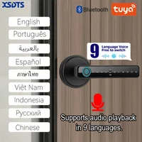 Tuya-cerradura de puerta inteligente Digital con huella dactilar, llave de teclado, cerradura electrónica de entrada, hogar, 9 idiomas de reproducción de audio