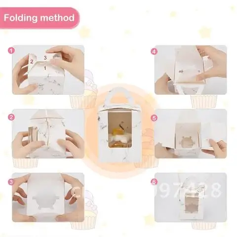 1Pc Cupcake Boxes and Packaging Cavities Paper Cupcake Box with Window Handle Inserts Muffin Holder Dessert Container